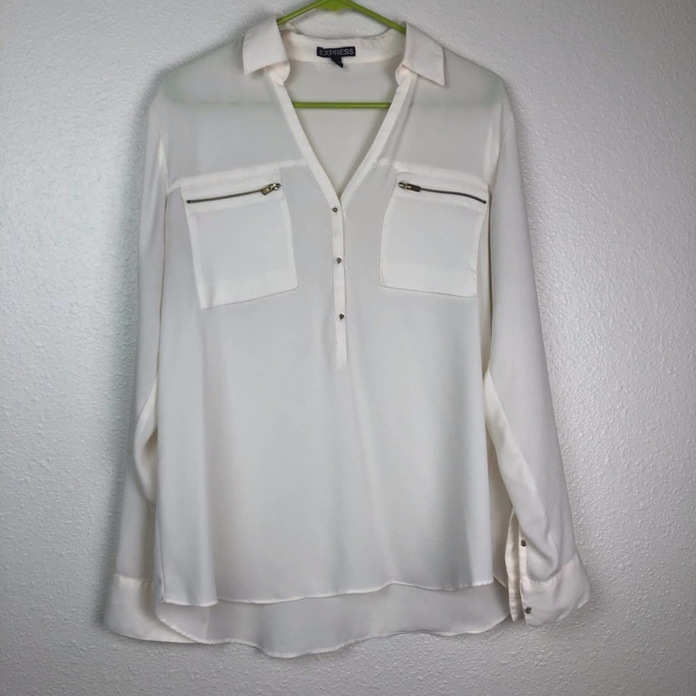 Express cream and gold zipper blouse, L